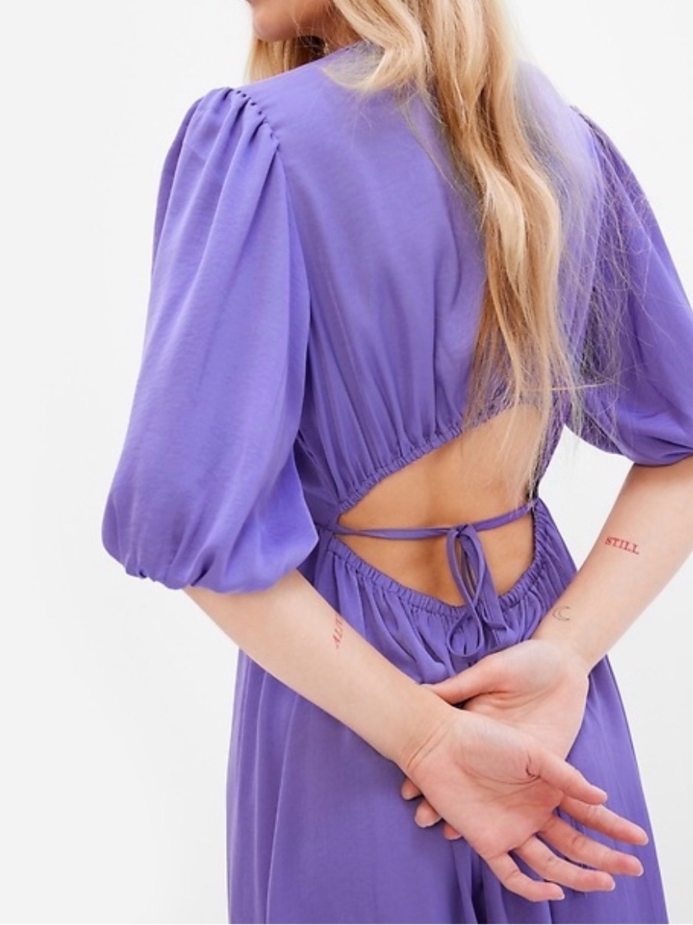 GAP open back blouson Midi Dress in Violet L silky wedding guest event party